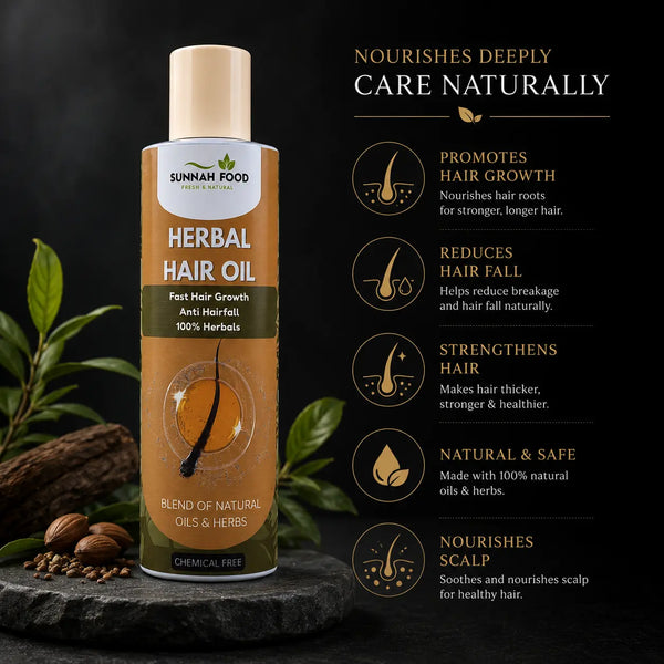 Herbal Hair Oil – 100% Natural Oil for Hair Growth, Hair Fall Control & Dandruff Removal (200ml) Sunnah Food Official