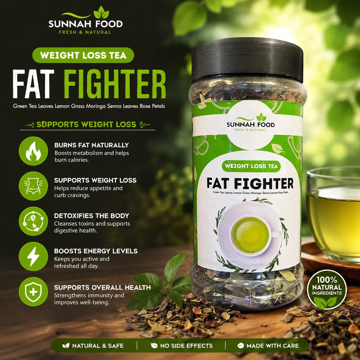Herbal Slim Tea – 100% Natural Detox & Weight Loss Tea with Green Tea, Ginger & Cinnamon (500g) Sunnah Food Official